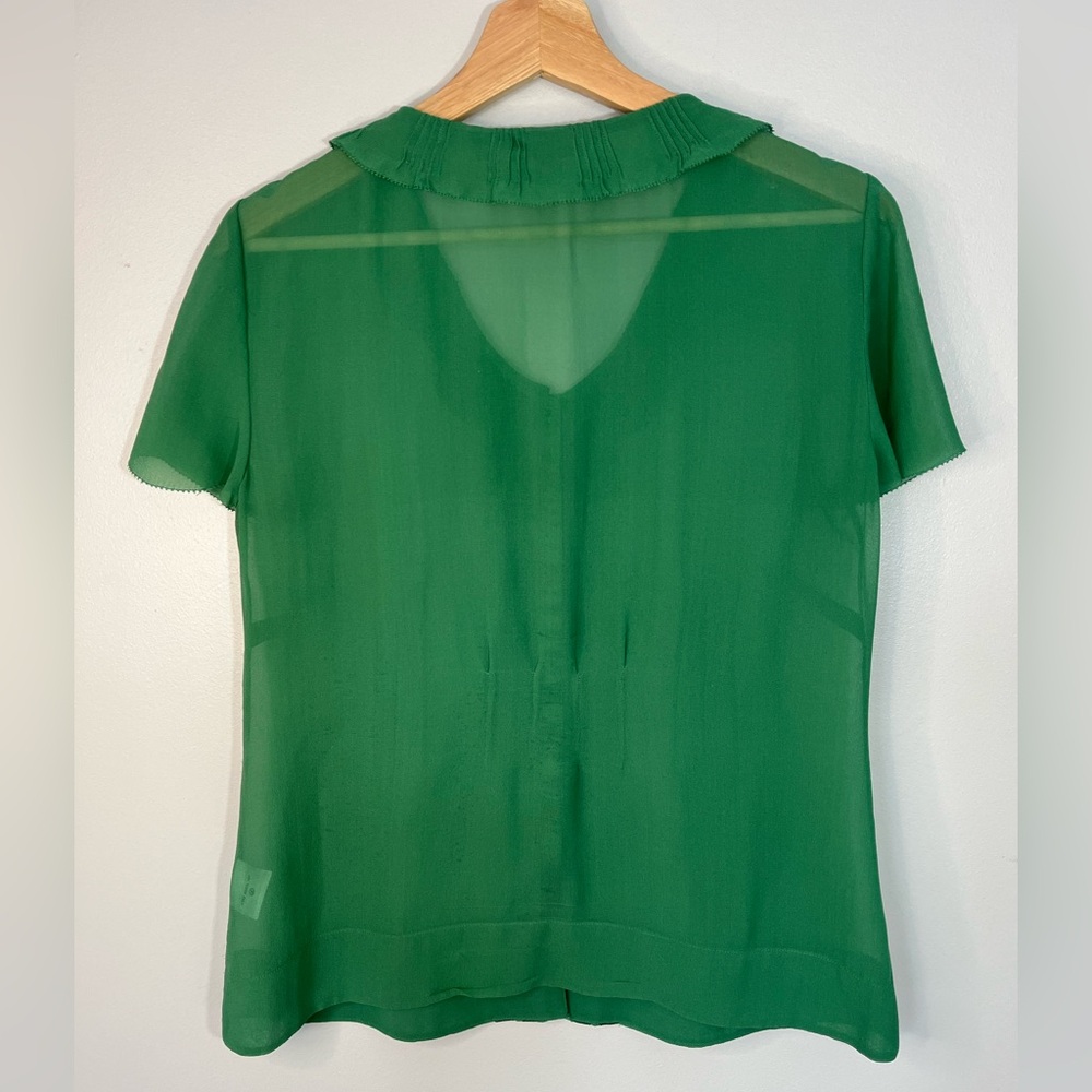 Boden Green Ruffled 100% Silk Blouse Short Sleeve semi Fitted Women’s 12 - Picture 6 of 11